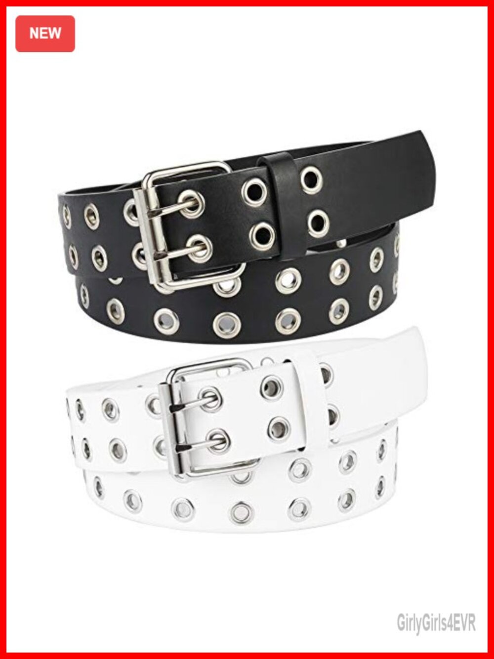 2 Pack Double Grommet PU Leather Punk Belt 1.5" Wide Unisex Medium